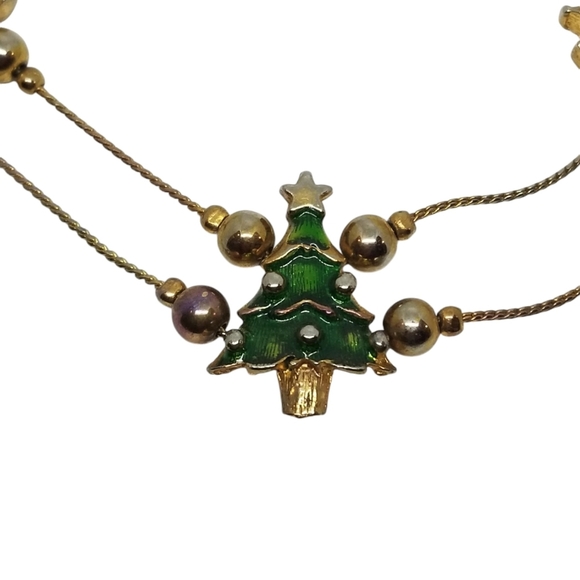 VINTAGE FESTIVE CHRISTMAS SLIDER CHARM GOLDTONE NECKLACE - Picture 5 of 8